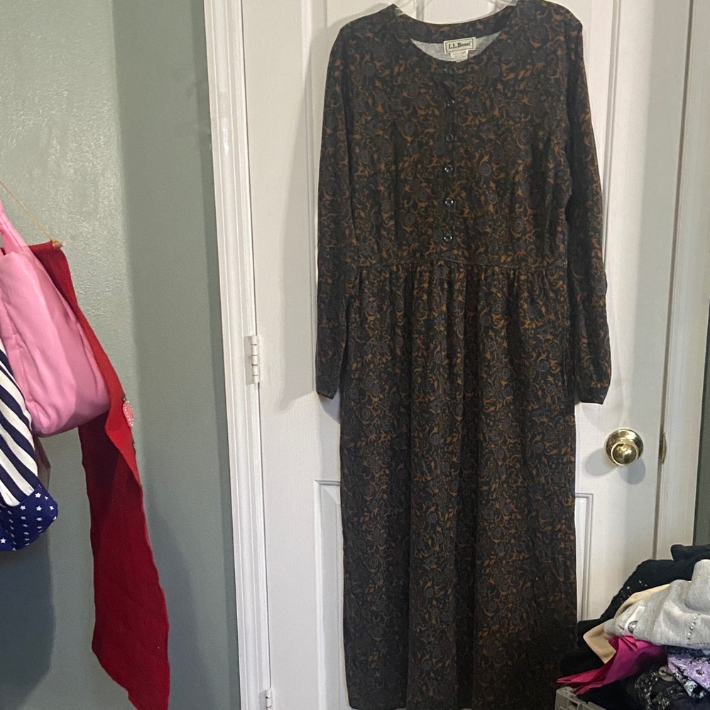 Vintage L.L. Bean Women's Paisley Floral Cotton  Maxi Dress Multicolor